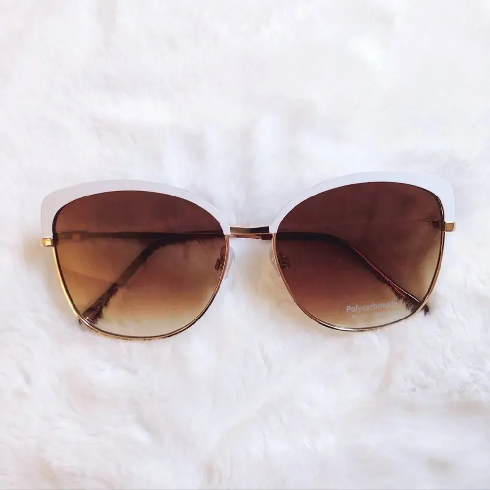 Robbie White Full Rim Retro Cat Eye Sunglasses